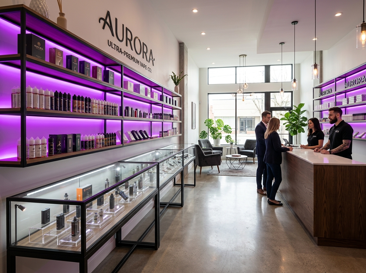 Interior view of Prism Vape clean retail store layout